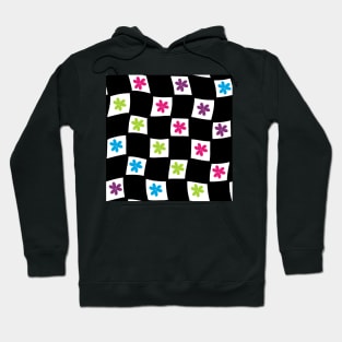 Floral Checker Board - Bright Colors on White Hoodie